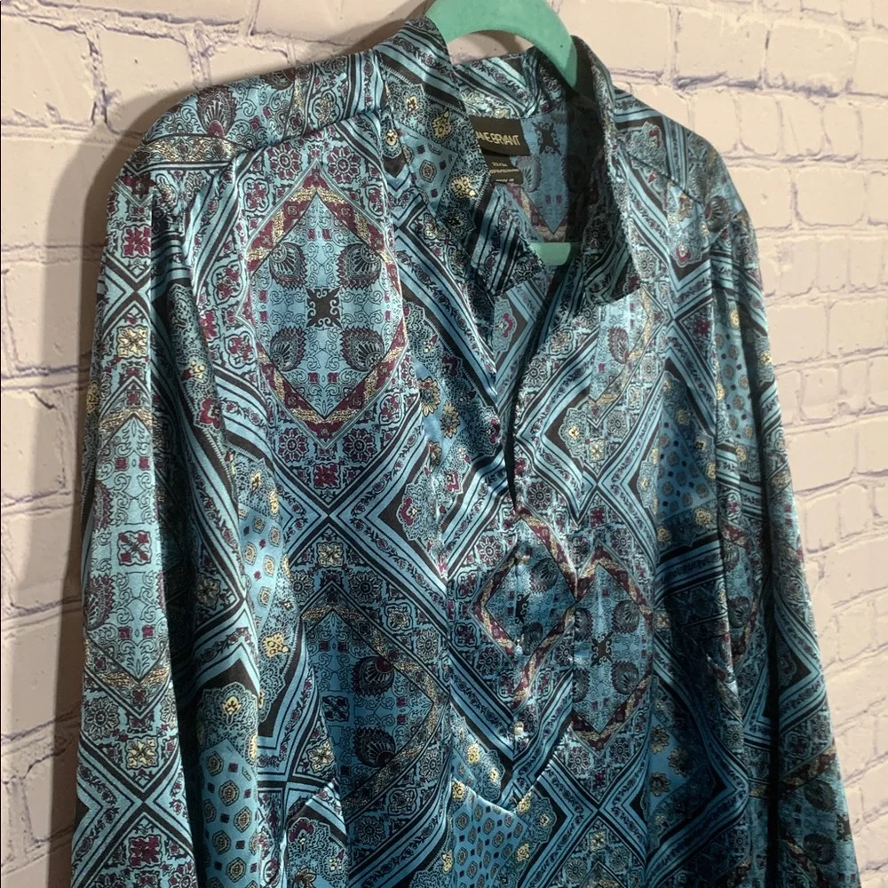 Lane Bryant Womens Popover Top Geometric Print Blue Size 22/24 Fairy Whimsigoth